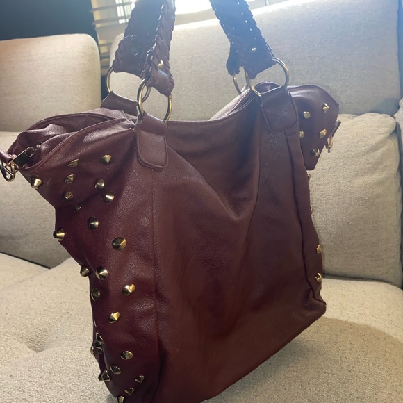 Cato Studded Burgundy Shoulder Bag - Picture 2 of 4